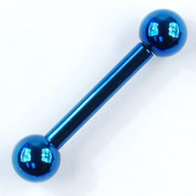 PVD Stainless Steel Straight Barbell: 10g, 5/8" long, Blue, Balls: 6mm