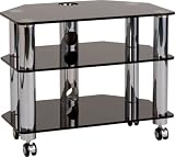  : Optimum Fusion LCD650 3 Shelf Television Or Hi-Fi Stand - Polished Chrome Rods With Black Glass