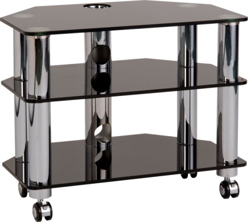 Optimum Fusion LCD650 3 Shelf Television Or Hi-Fi Stand - Polished Chrome Rods With Black Glass