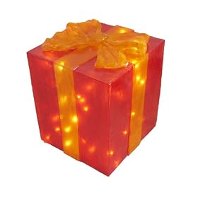 Barcana 26-Inch Illuminated Fiberglass Gold Package with Red Bow Outdoor Christmas Light by Barcana