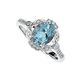 14K White Gold 0.13 ct. Diamond and 9 x 7 MM Oval Shaped Aquamarine Ring by Katarina Jewelry