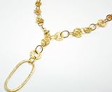 14K Yellow Gold Matte-Finish Hand-Crafted Link Textured Lariet Necklace, Designed with a Drop Oval-Shape Link that is Enhanced with Burnish Set Diamonds.