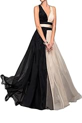 V-neck Chiffon Colorblocking Evening Dress 