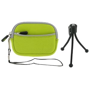 Neoprene Sleeve Case (Neon Green) and Spider Tripod for Fujifilm FinePix Z70 12 MP Digital Camera Berry Red