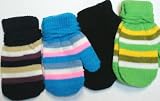 Set of Four Imported One Size Stripped Mittens for Infants Ages 3-12 Months