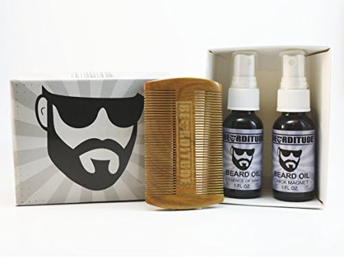 Bearditude Beard Kit- Beard Comb &amp; 2 Beard Oil Sprays in Gift Box (ESSENCE OF MAN &amp; CHICK MAGNET)