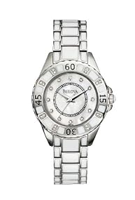 Bulova #98R124 Women's Stainless Steel White Enamel Diamond Watch