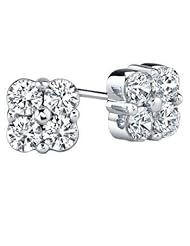 1.00 ct Ladys Four Round Stones Diamond Prong Set Stud Earrings 18 karat White Gold