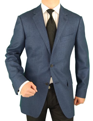 Platinum Men's Blazer Luxury Wool Silk 2 Button Navy Blue