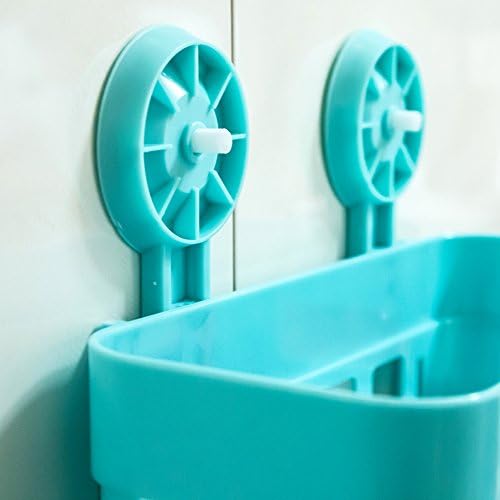 Kitchen Bathroom Plastic Shower Square Organizer Holder Tray With Suction Cups Wall Shelf Square Shape Storage Shelf Soap Holder (Blue)