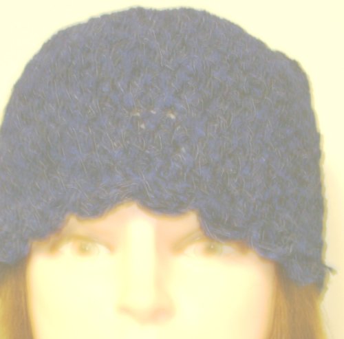 Hand Crocheted Dark Navy Chenille and Gimp Skull Cap for Women and Teens