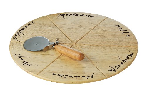 Premier Housewares 2 x 32 x 32 cm Round Rubberwood Pizza Cutting Board with Pizza Cutter