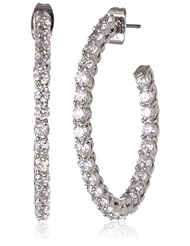 CZ by Kenneth Jay Lane "Classic" Round Cubic Zirconia Ear Pierced Inside-Out Clear Hoop Earrings