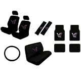 15 Piece Auto Interior Gift Set - Single Purple Butterfly - A Set of 2 Seat Covers, 1... 