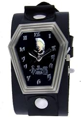 Center Skull Casket case Magnetic Steel Open Cross Door Coffin Cemetary Grave Skater Punk Gothic Wide Leather Wrist Watch
