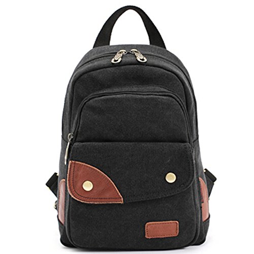 New Fashion Cotton Canvas Leisure Single Shoulder Cross Body Handbag Korean Style School Travel Backpack ( Black )