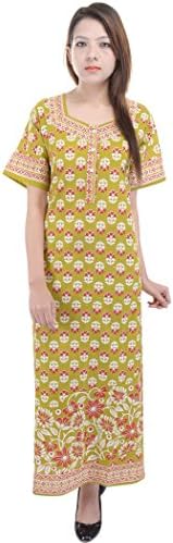 VRA Women's Cotton Printed Yellow Night Gown