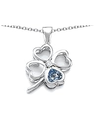 Celtic Love By Kelly (tm) Large 7mm Heart Shape Simulated Aquamarine Lucky Clover Heart Pendant in 925 Sterling Silver