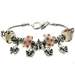 Fanciful Pandora Style Charm Bracelets in White and Orange Beads - Butterfly Charms - 7'' Snake Chain with Heart Shaped Lobster Clasp