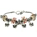 Fanciful Pandora Style Charm Bracelets in White and Orange Beads - Butterfly Charms - 7'' Snake Chain with Heart Shaped Lobster Clasp