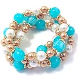 Blue Gold White Glass Pearl Stretch Bracelets Fashion Jewelry