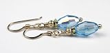 March Aquamarine Gold Filled Swarovski Crystal Beaded Birthstone Drop Earrings