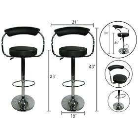 Set of (2) Brand New Black Swivel Leather Bar Stool Pub Barstool by Sky Enterprise USA
