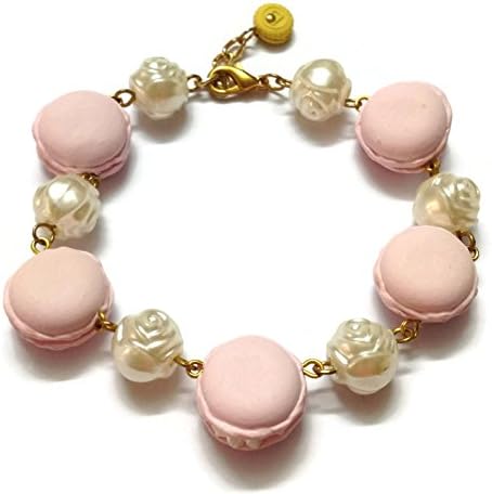 Sweetietiny Strand Bracelet Gold Plated Macaron Sweet Pink Pastel Colors Polymer Clay L6.5 Inch