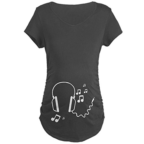 CafePressHeadphones, Baby...Yeah! Maternity Dark T Shirt Women's Maternity Ruched Side T-Shirt