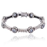Sterling Silver Genuine Blue Topaz and Oxidized Station Bracelet, 7.25