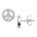14K White Gold Peace Sign Diamond Stud Earrings