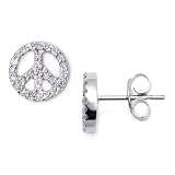 14K White Gold Peace Sign Diamond Stud Earrings