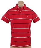 Tommy Hilfiger Men Custom Fit Logo Striped Polo T-shirt (M, Red/white/navy)