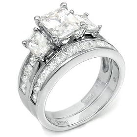 3 Stone Sterling Silver CZ Princess Bridal Wedding Ring Set 5 6 7 8 9 3-Stone Sterling Silver CZ Princess Bridal Wedding Ring Set 5 6 7 8 9