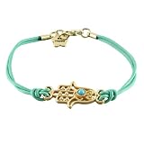 Light Green Cord Bracelet With Matte Gold Plated Hamsa Hand Link in Center - 7 Length