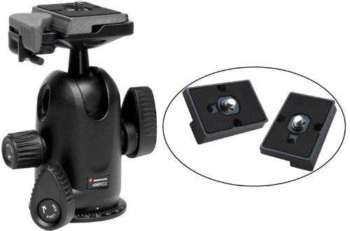 Manfrotto 498RC2 Midi Ball Head with Quick Release and Two Replacement Quick Release Plates for the RC2 Rapid Connect Adapter