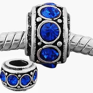 Pandora style silver plate large spacer bead sapphire blue