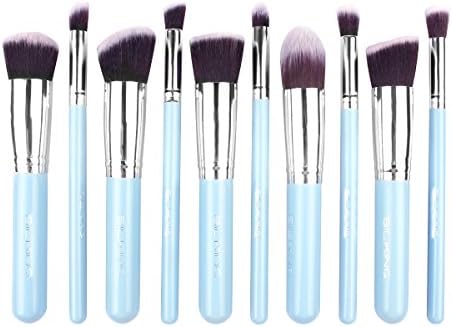Silking 10pcs Professional Makeup Brush Set Eyebrow Shadow Cosmetic Brush Tool Kit (Silver/ Light Blue)
