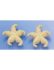 14k Gold Nautical Puffed Starfish Sea Star Post Earrings