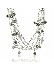 Sterling silver 5 strand platinum wrapped 9-10mm and 10-11mm Tahitian cultured pearl necklace, 18"