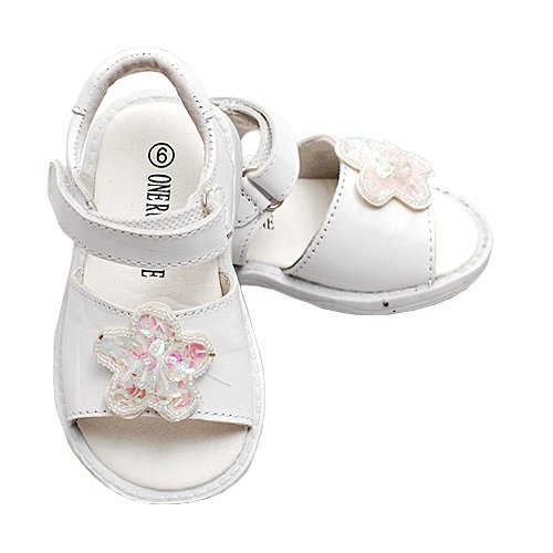 One Ruby Lane Baby Toddler Girls Shoes White Beaded Flower Sandals 4-9