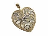 White Mother Of Pearl Snared Heart Pendant, 14k Gold