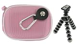 rooCASE 2n1 Nylon Hard Shell (Pink) Case with Memory Foam and Premium Tripod for Canon PowerShot SD3500IS 14.1 MP Digital Camera Silver