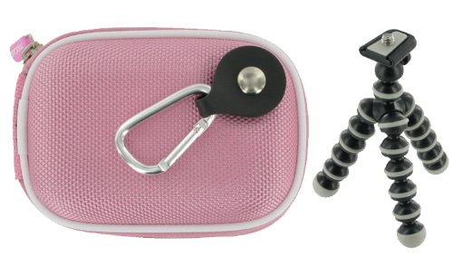 rooCASE 2n1 Nylon Hard Shell (Pink) Case with Memory Foam and Premium Tripod for Sony Cybershot DSC S980 Digital Camera Silver
