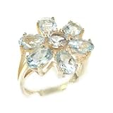 Solid English Sterling Silver Womens Large Natural Aquamarine Flower Ring - Size 6 - Finger Sizes 5 to 12 Available
