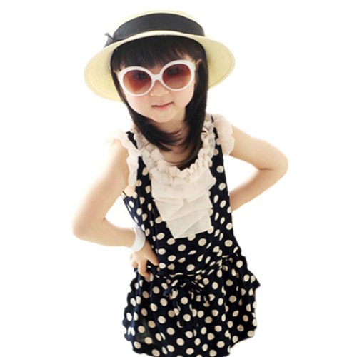 Urparcel Girls Chiffon Dots One Piece Dress Tunic Skirts Ruffled Sleeveless 1-6y