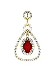 10K Yellow Gold 7.00x5.00mm Oval Cut Ruby and Diamond Tear Drop-Style Articulated Pendant -- LIFETIME WARRANTY