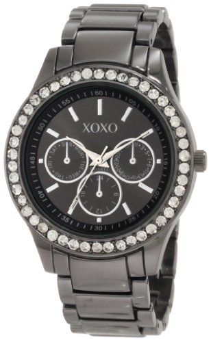 XOXO Women's XO5333  Gun-metal Bracelet With Rhinestones Accent Watch