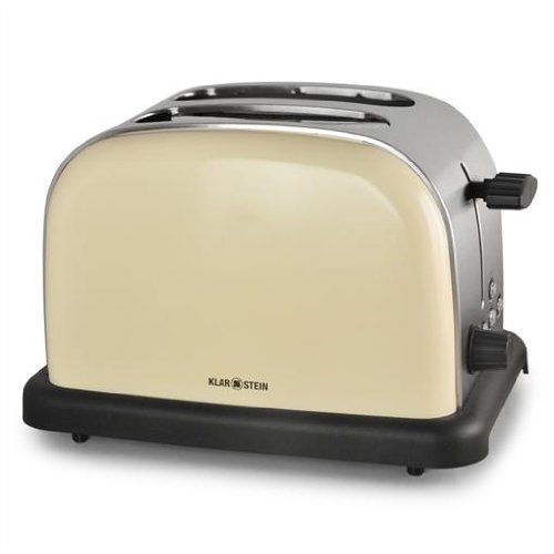 Klarstein 2-Scheiben Toaster Vintage Edelstahl (1000W, 6-stufig mit Auftau-, Bagel- & Aufwärmfunktion) creme