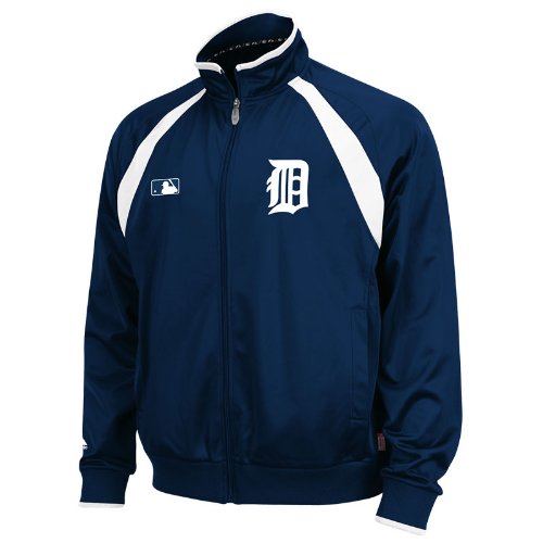 MLB Men's Detroit Tigers Thermabase Long Sleeve Full Zip Fleece Track Jacket, Pro Navy/Pro Navy/Pro White, Small